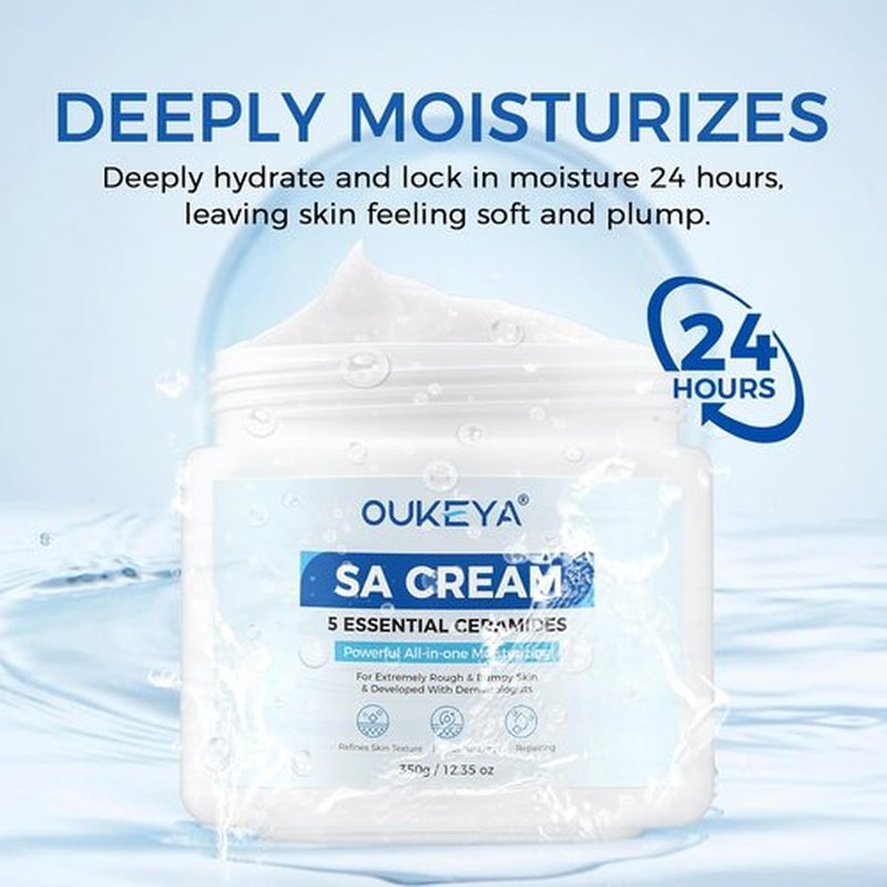 OUKEYA SA Cream - Exfoliating Body Lotion for Rough & Bumpy Skin with Ceramides & Salicylic Acid | 12.35 oz