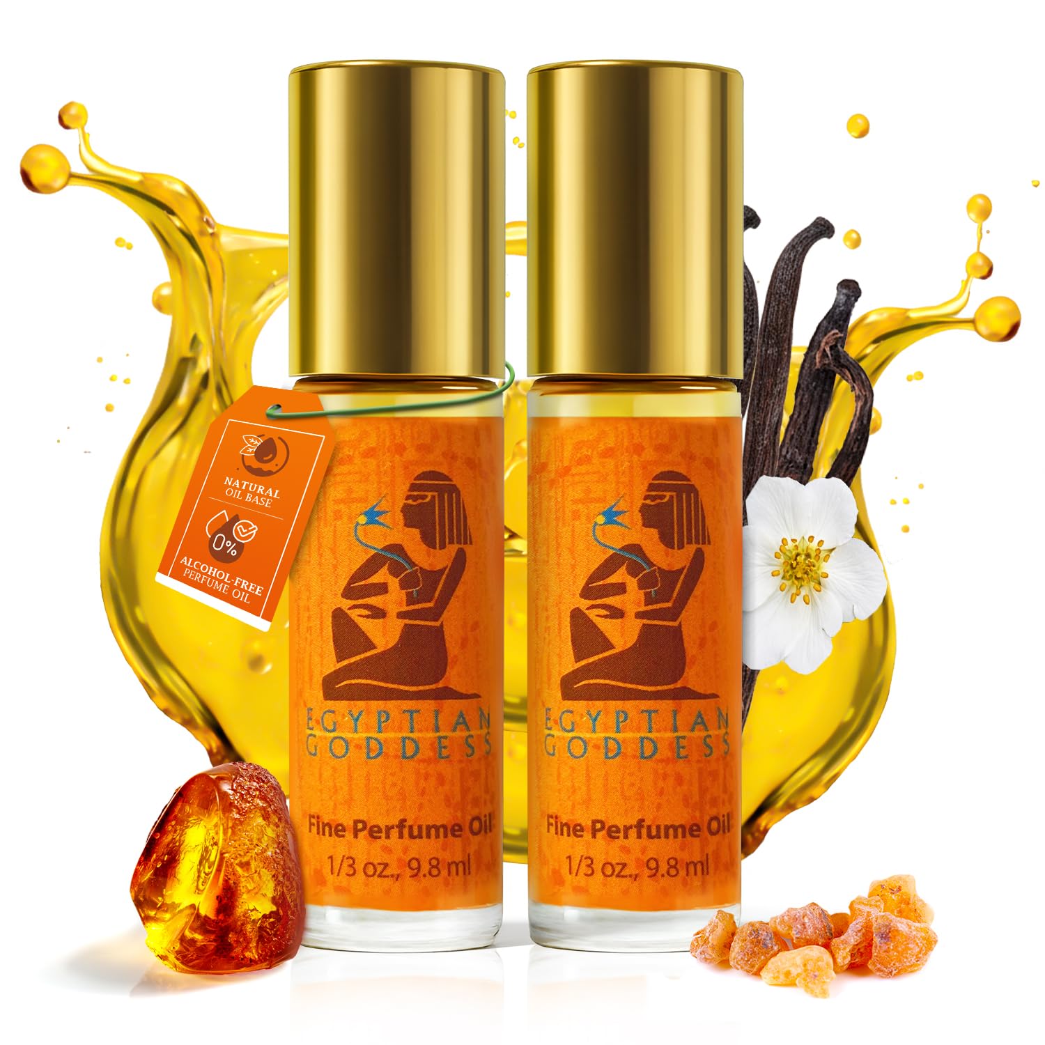 NEXTGRADE Egyptian Goddess Roll-on Perfume Oil - Long-Lasting Cruelty-Free Alcohol-Free Gentle on Skin - Ideal for Daily Use and Travel (2 Pack)