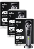 Braun All-in-One Men's Shaving Kit Series 7 7440, 12-in-1 Beard, Face, Nose, Ear Trimmer, Hair Clippers, Body Groomer and Manscaping + Travel Case + Charging Stand (Pack of 3)