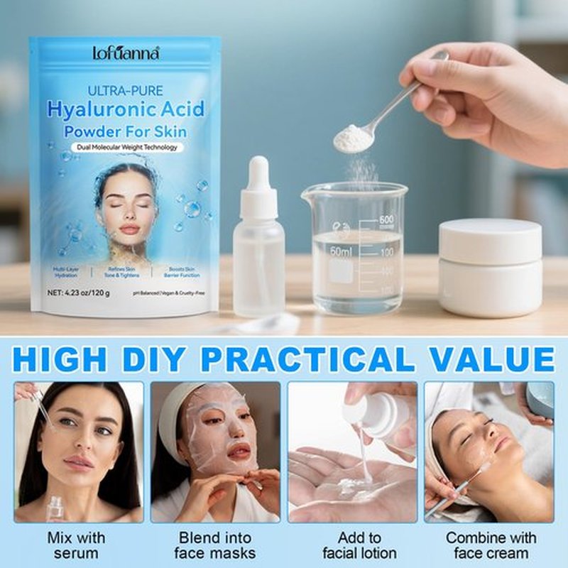lofuanna Hyaluronic Acid Powder,Pure Hyaluronic Acid Powder for Skin,Water-Soluble DIY Facial Serum for Face Hydration & Moisture | Low Molecular Weight