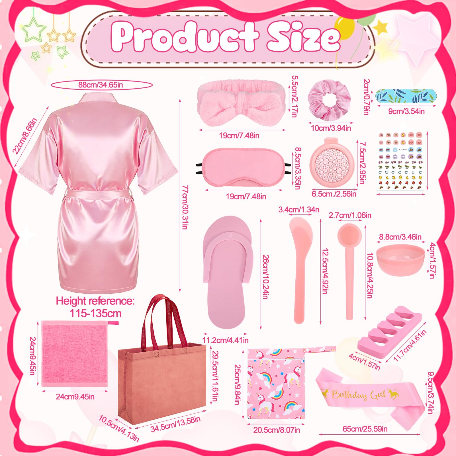 ZhouBoat 6 Set Girls Spa Party Supplies Kit 83 PCS Includes Satin Robes Headbands Slippers Nail Kit Masks Towel Brush Set for Birthday Sleepover Pink, Hot Pink Birthday Theme