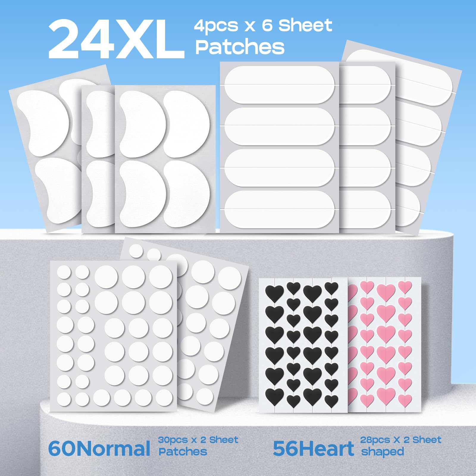 LitBear Acne Pimple Patch, 8 Sizes 140 Pcs Hydrocolloid Acne Patches with Storage Box, 24 XL Pimple Patches for Face, Chin, Nose, 4 Shapes Zits Patches for Blemish, dots with Tea Tree Oil & Cenrella