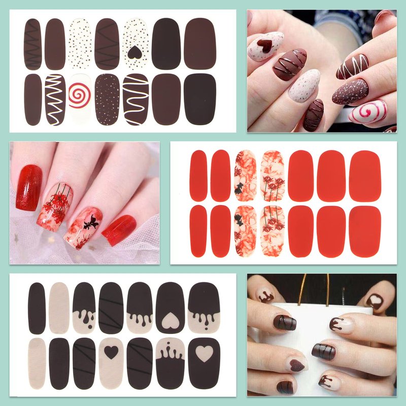 WOKOTO 16 Sheets Nail Polish Strips with Nail File Valentines Day Nail Stickers Full Nail Wraps for Acrylich Nails Heart Shapes Gel Nail Strips Stickers for Nails Self-Adhesive Nail Polish Stickers
