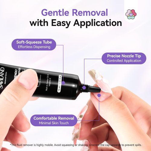 SAVILAND Semi Solid Nail Glue Remover: 15ml Acetone Free Press on Nail Remover with Castor Oil Vitamin E Gentle Quick Nail Glue Remover for Press on Nails Fake Tips Solid Glue Gel, Not for Gel Polish