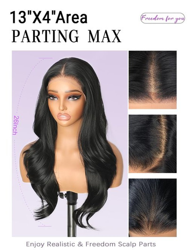 cuiud Black Synthetic Lace Front Wig 13×4 HD Pre Plucked Black Lace Front Wigs for Women 26inch Long Layered Wavy Wigs Glueless Wigs for Beginner Dail Party Wear