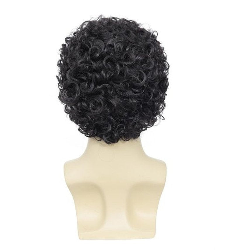 Airhostess Mens Short Afro Curly Wig for Male,70s 80s Disco Guy Rocker，Halloween Cosplay Fancy Wigs for Daily Party Costume (black)