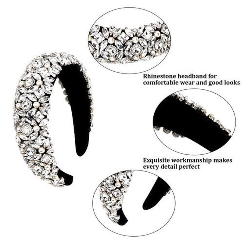 Jaciya Rhinestone Headband Bling Sparkly Crystal Diamond Headband Pearl Hairband Fashion Padded Head Band for Girls Women Hair Accessories