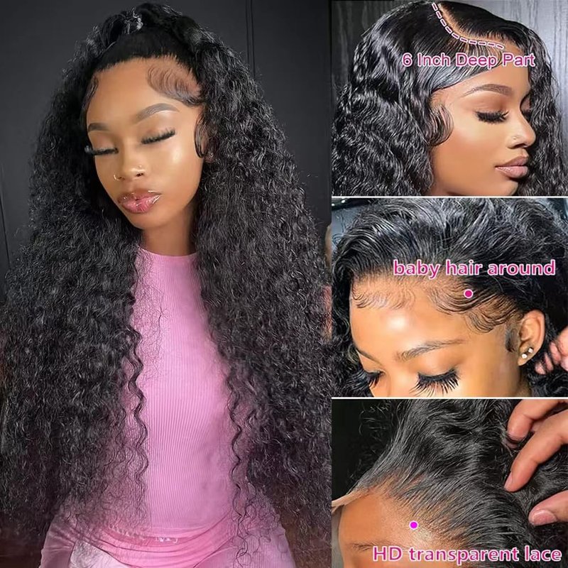 Washasha 22 Inch Water Wave HD Lace Front Wigs Human Hair Pre Plucked 13x6 Lace Frontal Wigs Human Hair 200 Density Deep Part Curly Wig for Women