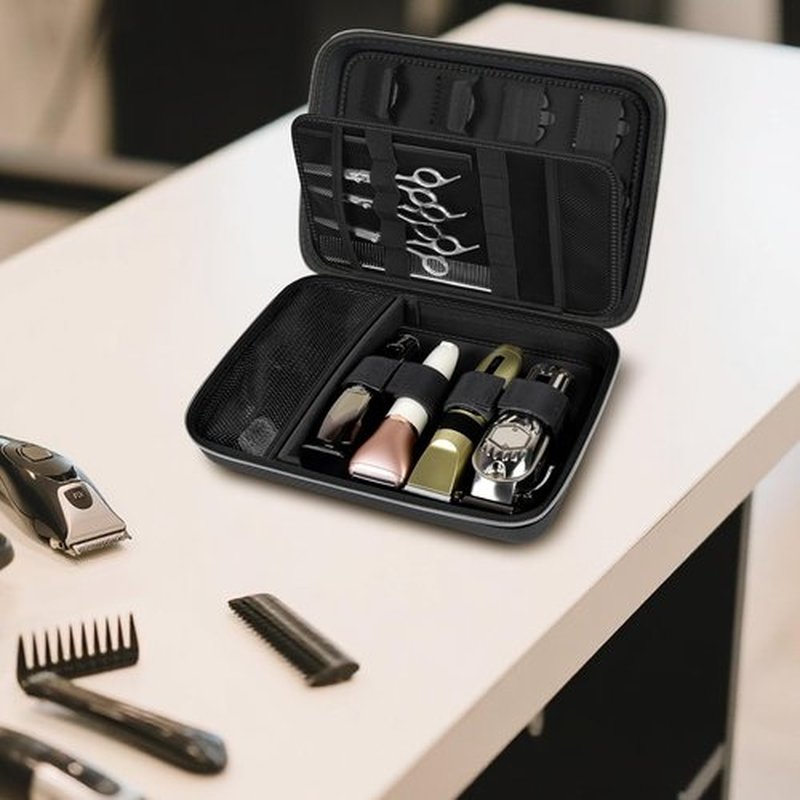 Boobowl Hard Travel Case for Hair Clippers, Hair Cutting Barber Supplies Organizer Bag, Trimmer Storage Holder for Ufree/for Wahl Men Razor Guard Grooming Kits -Box Only (Black+Silver Zipper)