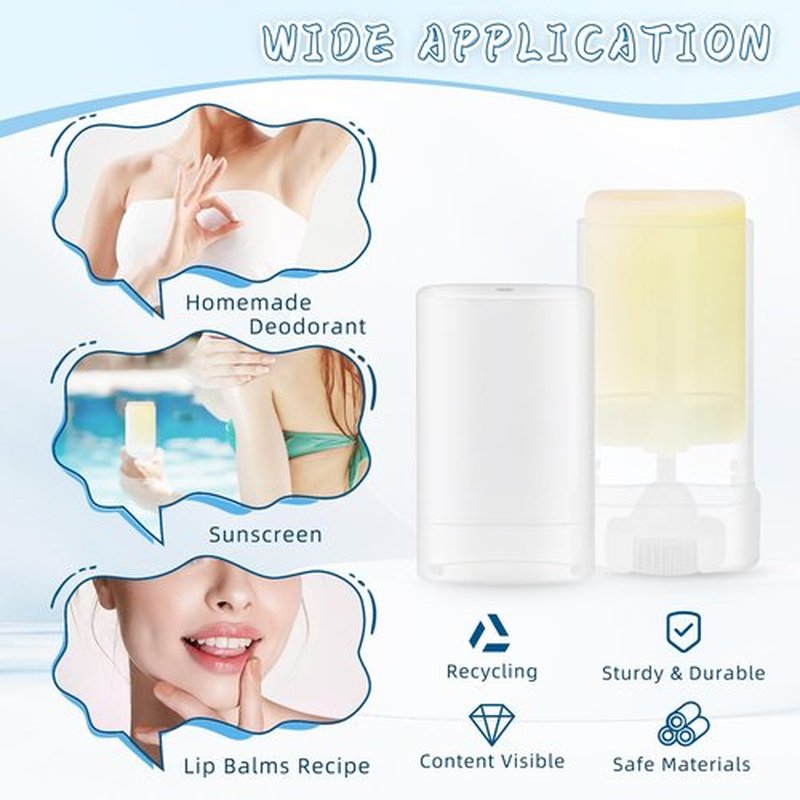 50 Pack 0.5 oz/15ml Clear Deodorant Container,Empty Oval Twist-Up Plastic Tubes Portable Containers for Chapstick,Large Lip Balm,Lotion Bar Sticks,Perfume Solid Lotion,Sunscreen-Pocket Deodarant Tube