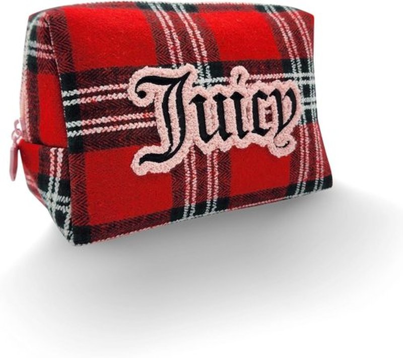 Juicy Couture Makeup Bag - Red Cosmetics Organizer with Zip Top | Travel Essentials Wedge Design