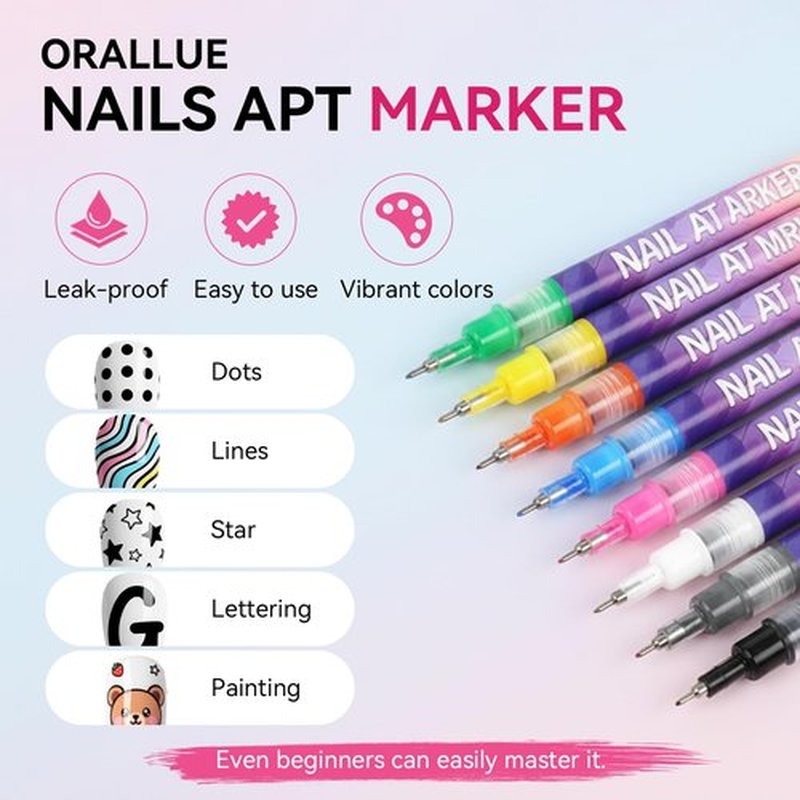 12 Colors Nail Art Pens Set, Nail Art Markers for Dotting, Drawing, Painting & Lining, Acrylic Nail Polish Pens for Beginners, 0.5mm Fine Tip,Quick Dry,Waterproof