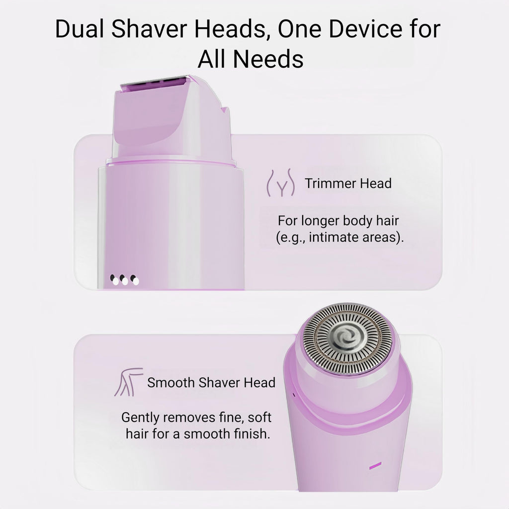 Zyrellix Bikini Trimmer for Women Electric Razors for Women Electric Shaver Female 2-in-1 Bikini Razor for Pubic Hair, Private Area, Legs, Face, Body Hair, Waterproof, Dual Head, Rechargeable (Pink)