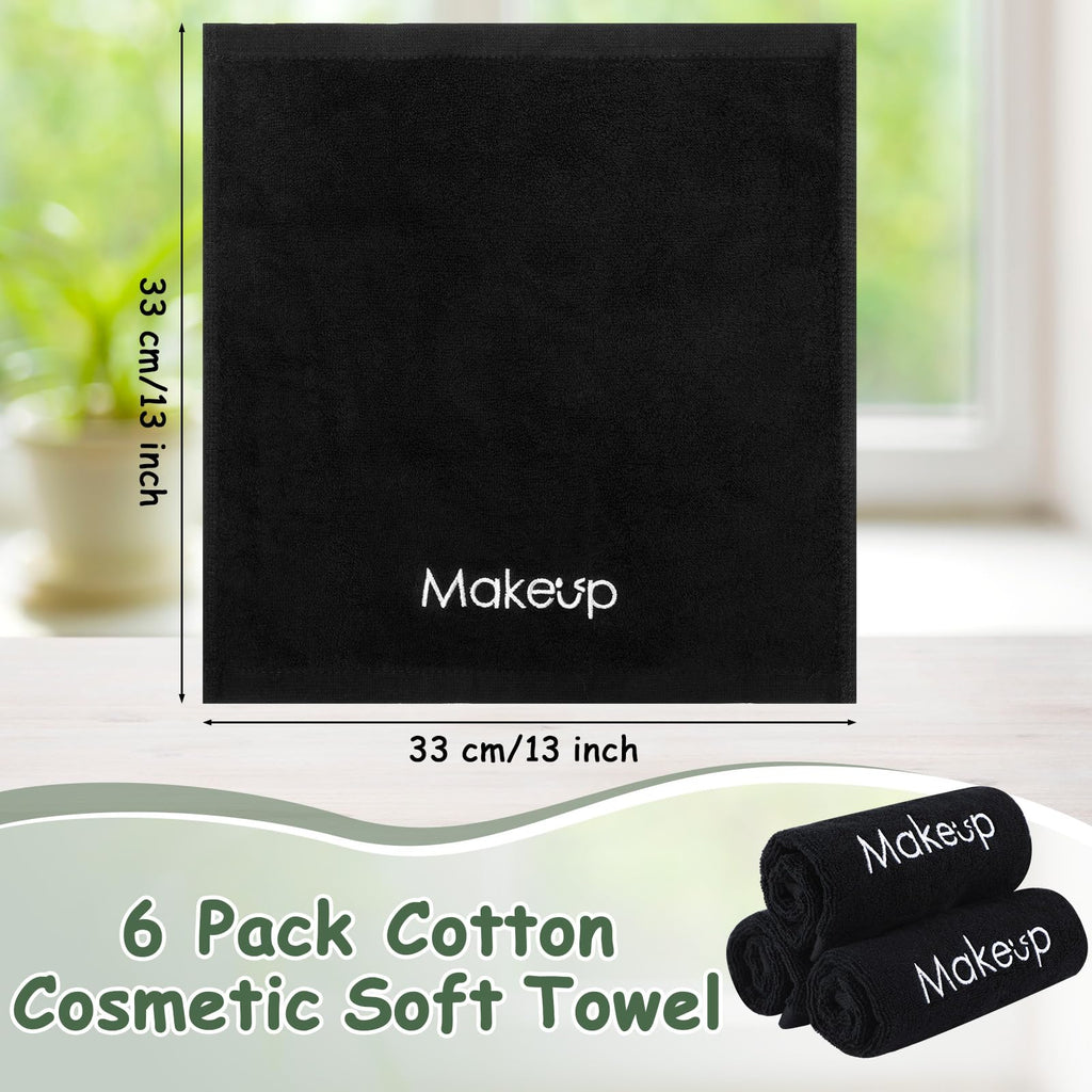 Shimeyao 13x13 Inch Black Makeup Towels Bulk Reusable Makeup Washcloths for Face Facial Remover Washcloths Absorbent Cotton Towel for Salon Spa Women Skin Care(6 Pcs,Cross Pattern)