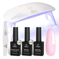 Beetles Nude Pink Gel Nail Polish Kit with UV LED Light Nail Lamp 6 Pcs Starter Kit Base Gel Top Coat Soak Off Nude Pink Polish Set with Nail File for DIY Manicure Gifts for Women