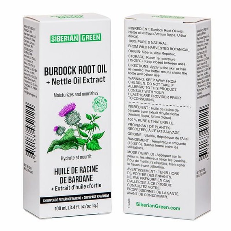 Siberian Green Burdock Oil with Nettle Oil Extract 100ml Natural Hair Loss Burdock Root Care Anti-Dandruff Scalp Stimulates Growth