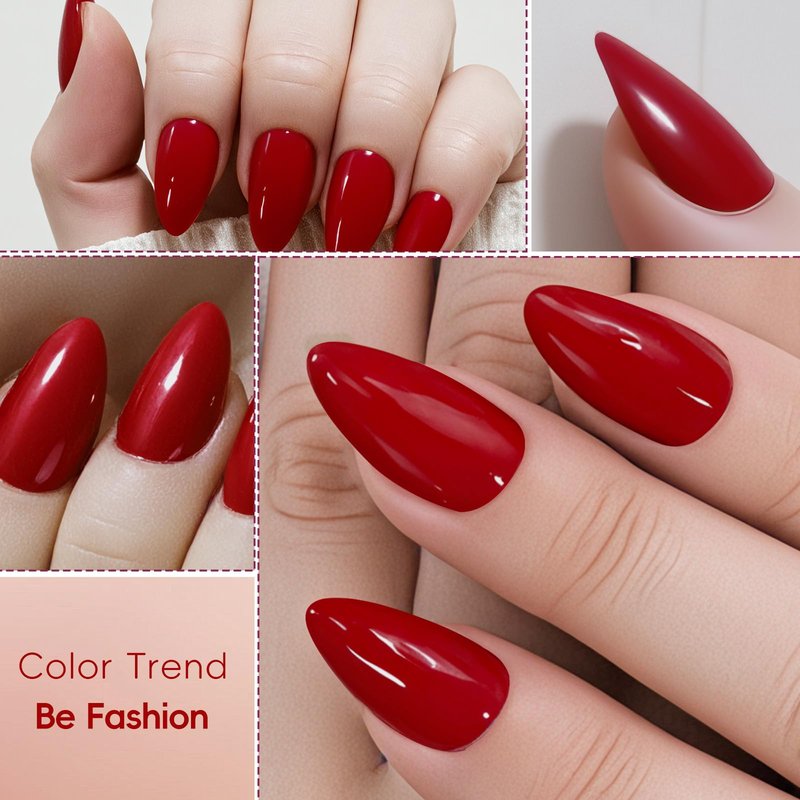 Yersunsy Short Almond Press On Nails, Durable Reusable Glossy Artificial Nails Kit with Adhesive Tabs, 24 Pcs 12 Sizes for Fashion Women, Perfect for for Daily Outfits, Party or Date, Red