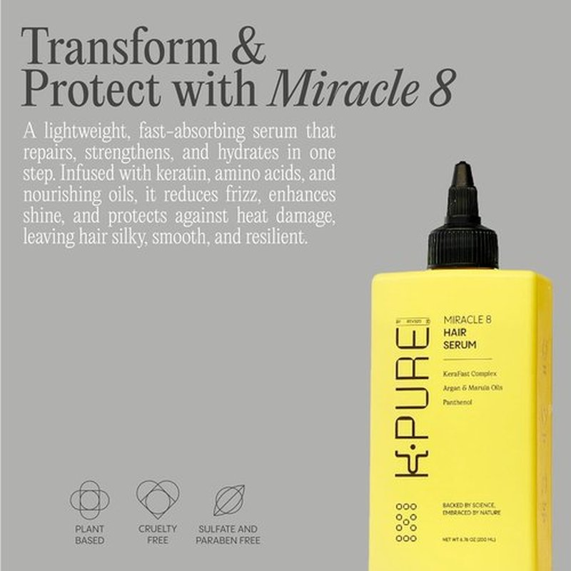 K-Pure Miracle 8 Keratin Hair Serum - Instant Deep Conditioning Treatment | Sulfate & Paraben Free, Argan Oil Formula for Repairing Dry, Damaged Hair