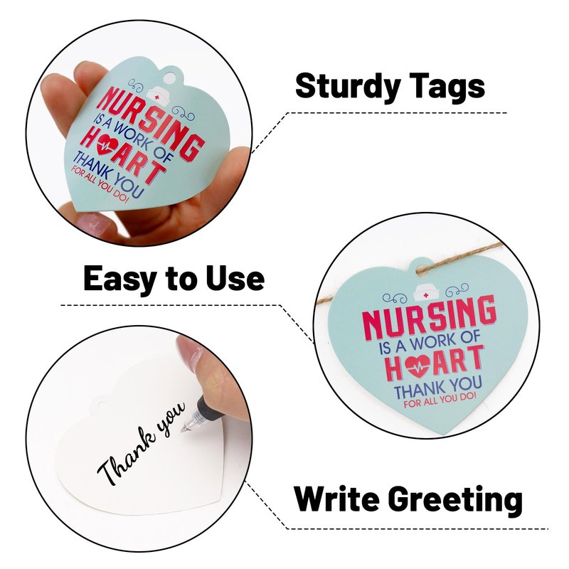 Nurse Week Gift Tags with String - 50PCS Nurse Thank You Tags Nurses Appreciation Tag Thank You for All You Do Gift Tag Heart Design Tag for Nurses Week Decoration