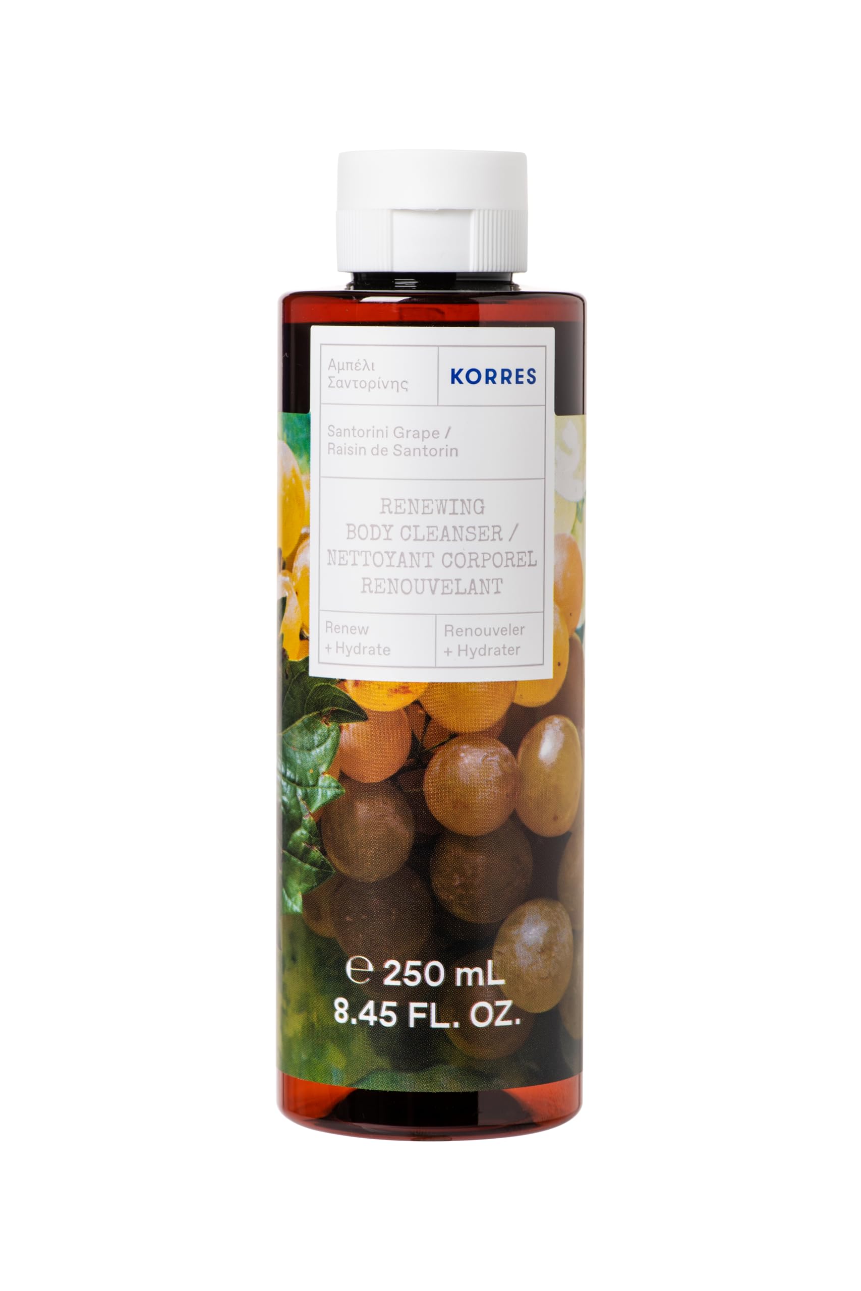 KORRES Renewing Body Cleanser, Santorini Grape, Foaming Shower Gel for Women & Men with Hydrating Greek Botanicals, Body Wash for Smooth Skin, Vegetarian & Cruelty Free, Made in Greece, 8.45 Fl Oz