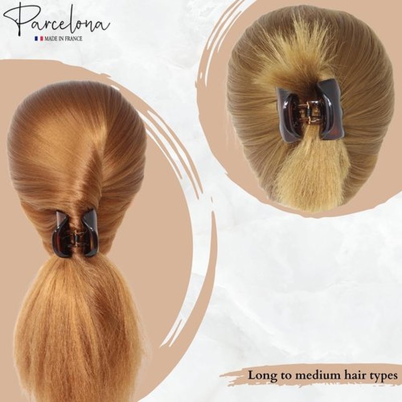 Parcelona French Classic Large Pony 1.75" Celluloid Non Slip Jaw Hair Claw Clips Fashion Durable Styling Women Hair Accessories, Made in France (Tortoise Shell and Black)