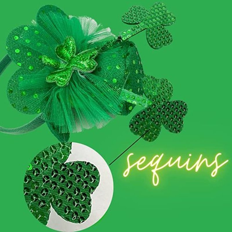 Needzo Little Top Hat St. Patrick's Sequin Headband, Green Hair Accessory With Clovers and Tulle for Holidays and Themed Parties, One Size Fits Most (Top Hat with Clovers and Tulle)