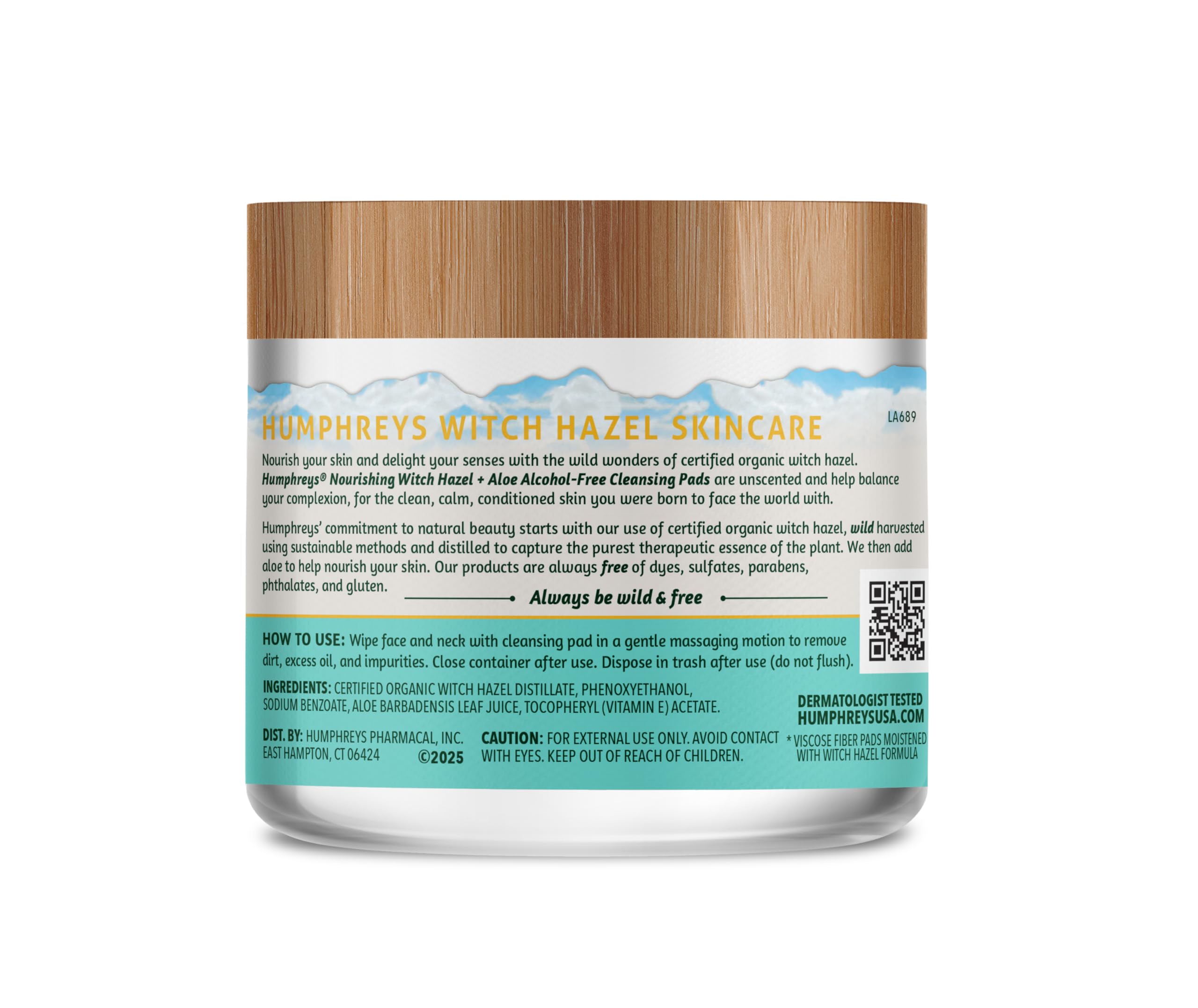 Humphreys Witch Hazel Nourishing Cleansing Pads | Wild Harvested Witch Hazel & Aloe | Hydrating, Natural Alcohol-Free Formula | 60 Rounds