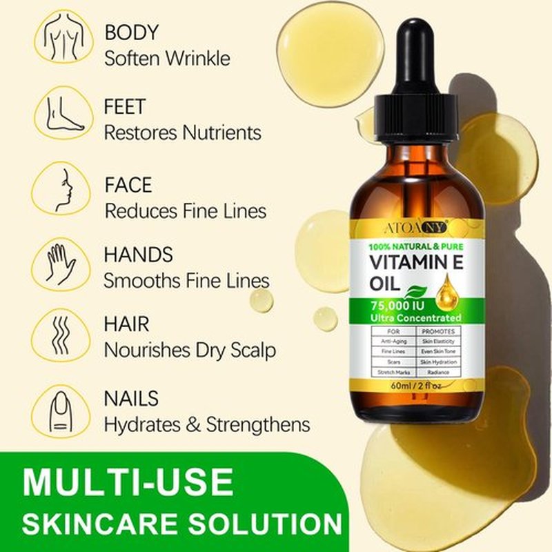 ISUNRISE Vitamin E Oil 2 Fl Oz Ultra Concentrated 100% Pure Vitamin E Oil for Skin, Scars, Face, Hair, Natural Body Oil, Hexane-Free, Non-GMO