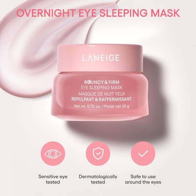 LANEIGE Bouncy & Firm Eye Sleeping Mask: Depuff and Firm with Peony & Collagen Complex, Ceramide, & 5D Hyaluronic Acid