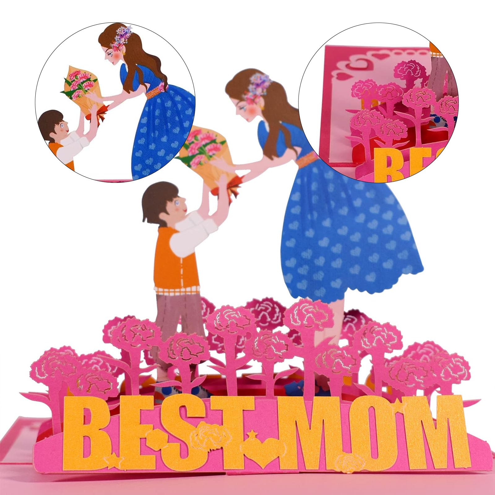 Luerbi Mother's Day Pop Up Card, Best MOM Pop Up Greeting Cards, 3D Mother Day Greeting Card with Envelope, Pop Up Flower Bouquet Handmade Gift Card for Sister, Wife, Mother, Grandma, Women