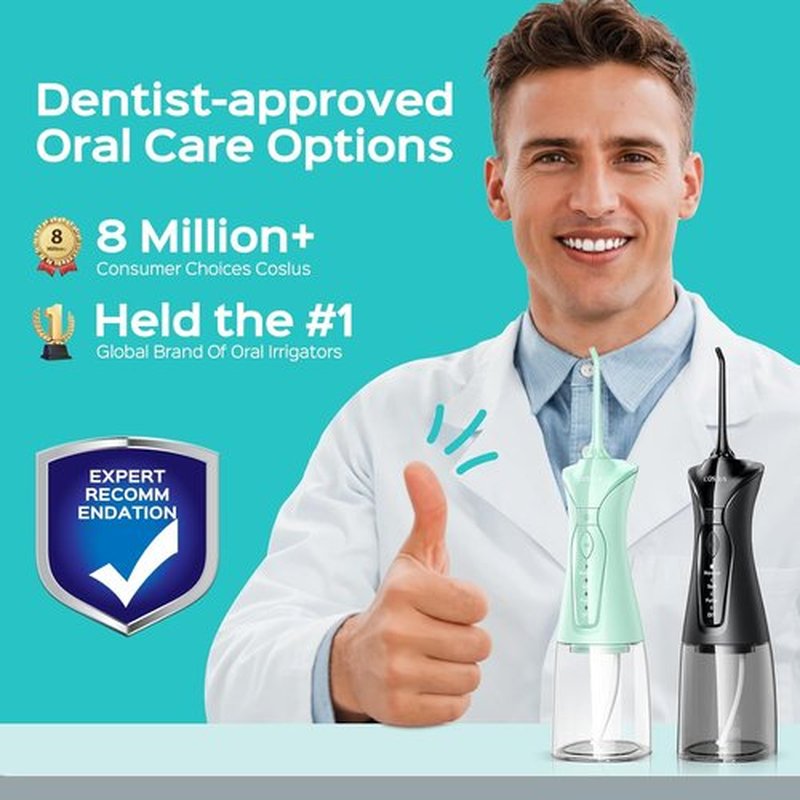 COSLUS Water Flosser Set - 2-Pack C30 Dental Picks with 3 Modes & 8 DIY Levels for Sensitive Gums | Black & Green