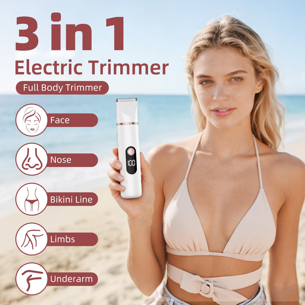 Bikini Trimmer for Women, Nose Hair Trimmer, Painless Electric Razor, Smooth Facial Hair Remover, Body Hair Trimmer for Legs and Armpit