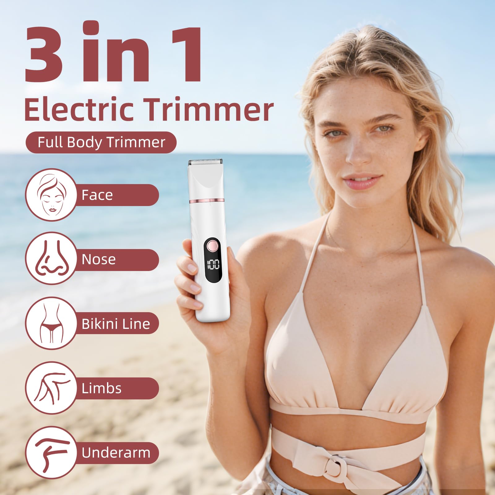 Bikini Trimmer for Women, Nose Hair Trimmer, Painless Electric Razor, Smooth Facial Hair Remover, Body Hair Trimmer for Legs and Armpit