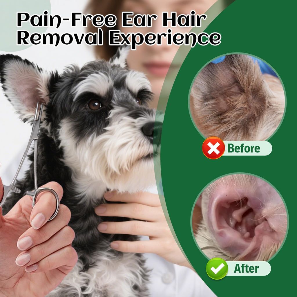 EcoStylife Dog Ear Hair Removal Tool – 30g Ear Powder, 5.5" Hemostat & Electric Dog Ear Trimmer – Helps Reduce Wax & Odor – Grooming Kit for Schnauzers, Poodles & Breeds with Ear Hair