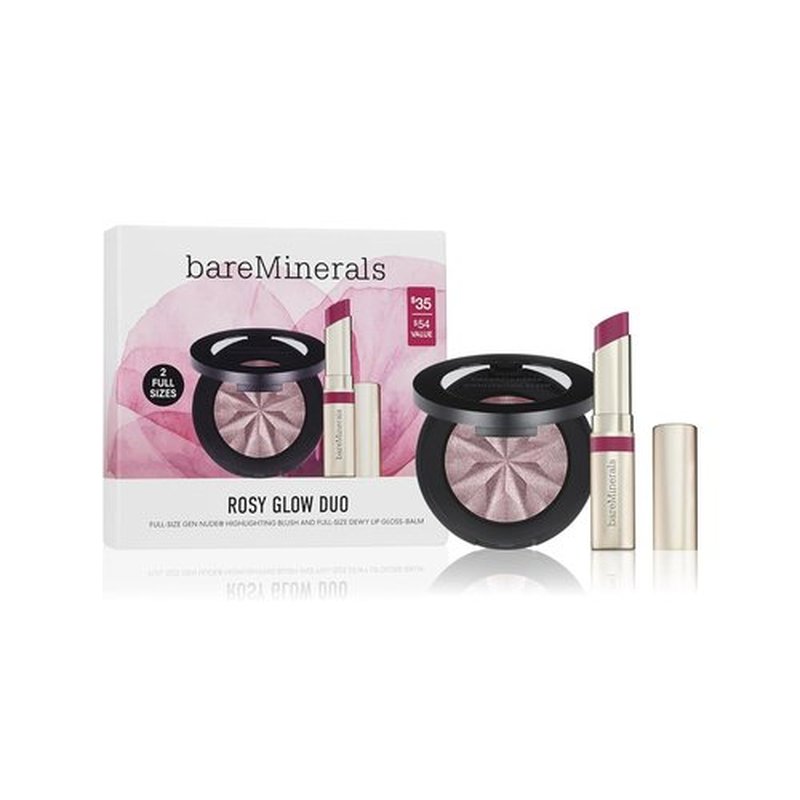 bareMinerals Rosy Glow Duo - Full Size Highlighting Blush & Dewy Lip Gloss-Balm | Limited Edition Clean Beauty Gift Set
