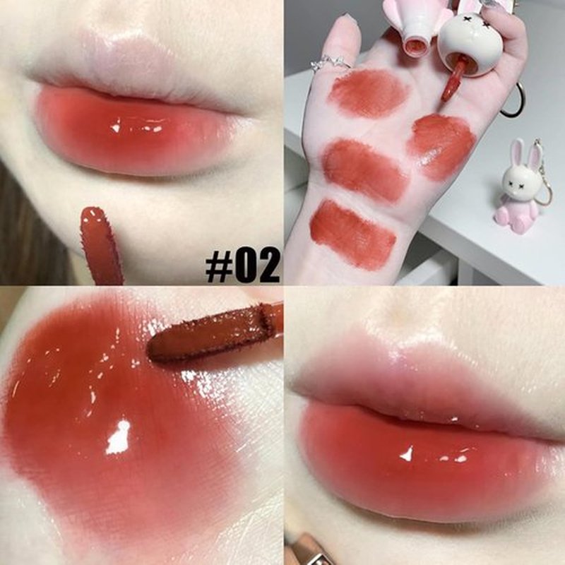 Skiennix 3-Piece Rabbit Keychain Lip Glaze Set - Moisturizing Crystal Lip Glow Gel & Sparkling Gloss