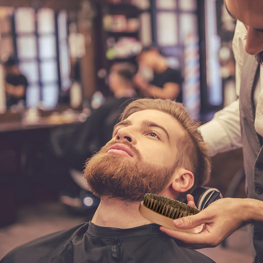 Kootinn Boar Bristle Hair Beard Brush for Men - Small Soft Beard Brush, Pocket Travel Men's Wooden Mustache Brush