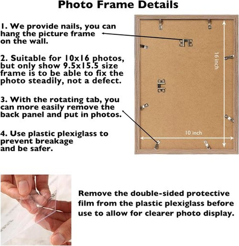 JCJMY 10x16 Rustic Brown Picture Frame - Versatile Wall Mounting for Horizontal or Vertical Display