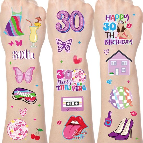 Thirty Flirty and Thriving Temporary Tattoos - Aposwow 200+ 30 Flirty and Thriving Birthday Decorations Favors Supplies 30th Birthday Themed Tattoo Stickers Gifts for Women Prizes Rewards