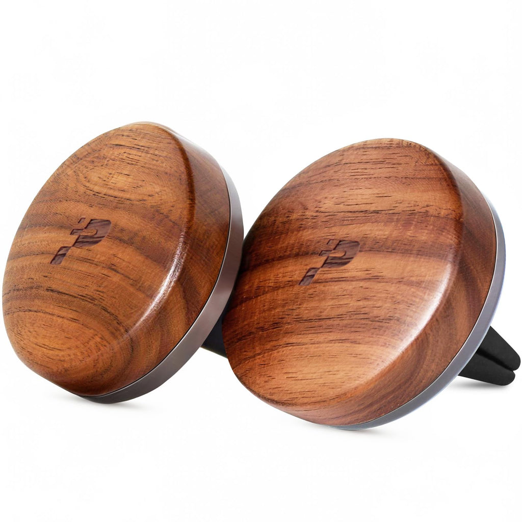 PERPOTAO Wooden Car Air Freshener Vent Clip, Refillable Essential Oil Diffuser with Long-Lasting Natural Scent, North American Walnut & Metal Auto Deodorizer, Includes 2 Clips + 4 Plaster Refills