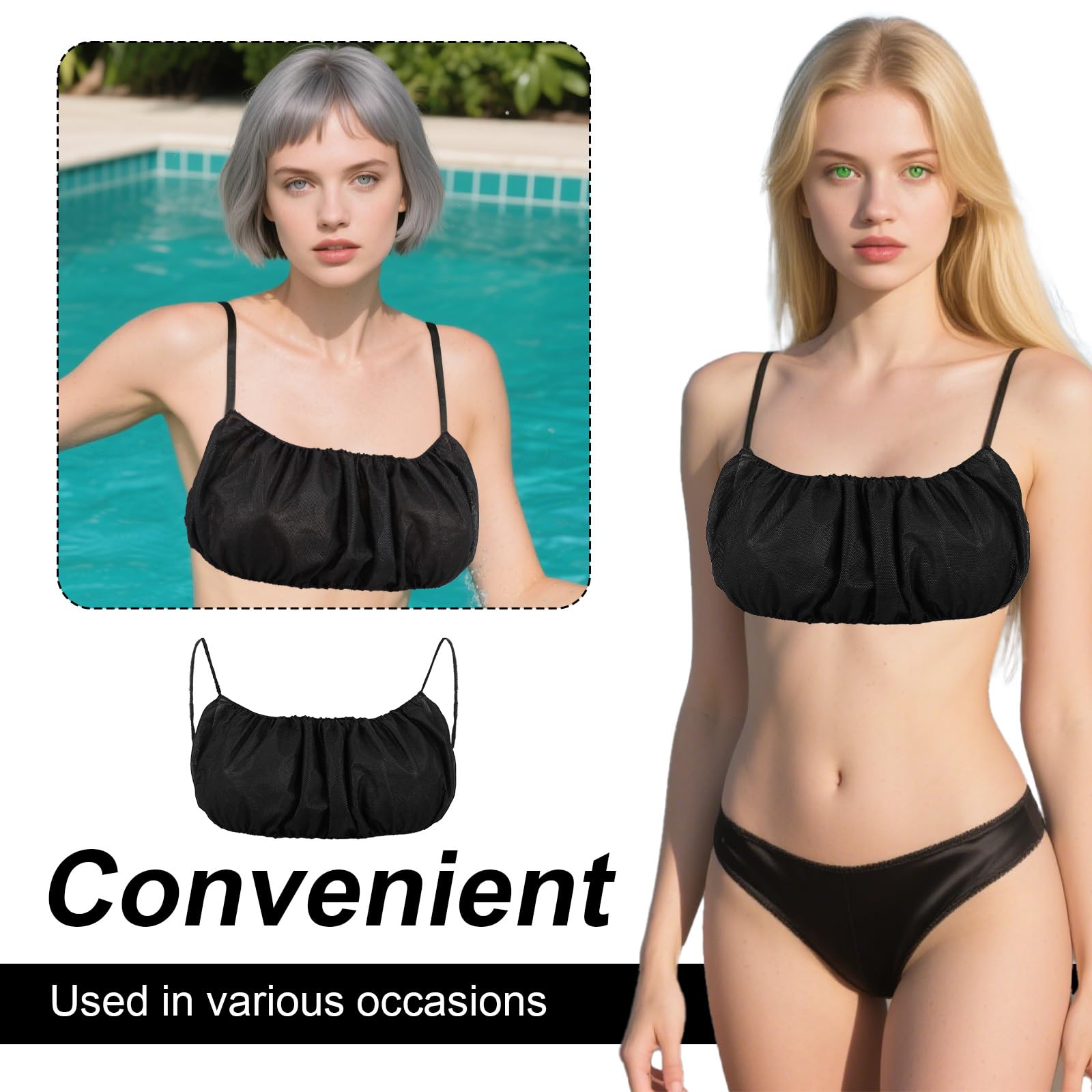 100Pcs Disposable Nonwoven Bras for Women, Black Bra for Travel, Disposable Underwear for Sunless Spray Tan Spa Salon Top Garment, Towel Bra