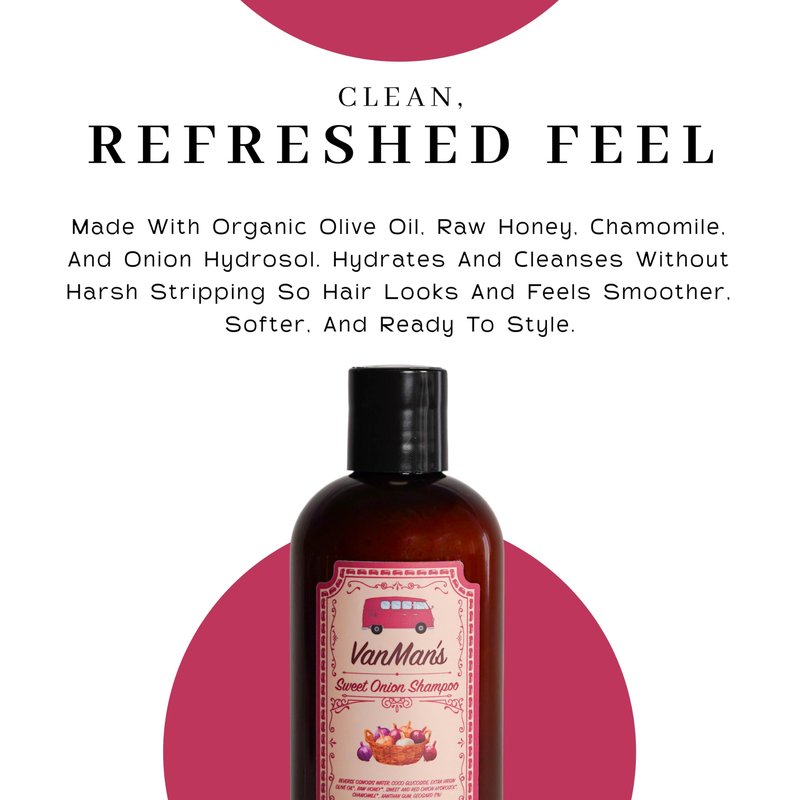 VanMan Sweet Onion Shampoo – 8 oz Plastic Bottle – Gentle Cleanser with Organic Olive Oil, Honey & Chamomile – Nourishing Hair Wash for All Types – Healthy, Fuller-Looking Hair – No Onion Scent