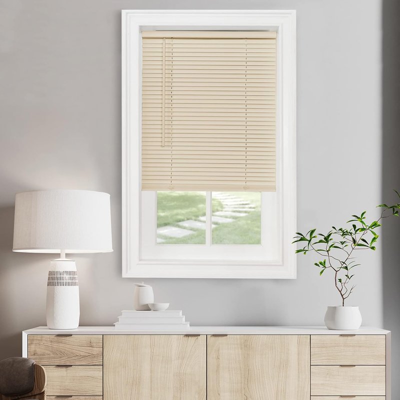 Achim Home Decor Cordless Mini Blinds - Light Filtering, 29" W x 72" L, 1" Slat Size - Alabaster Finish