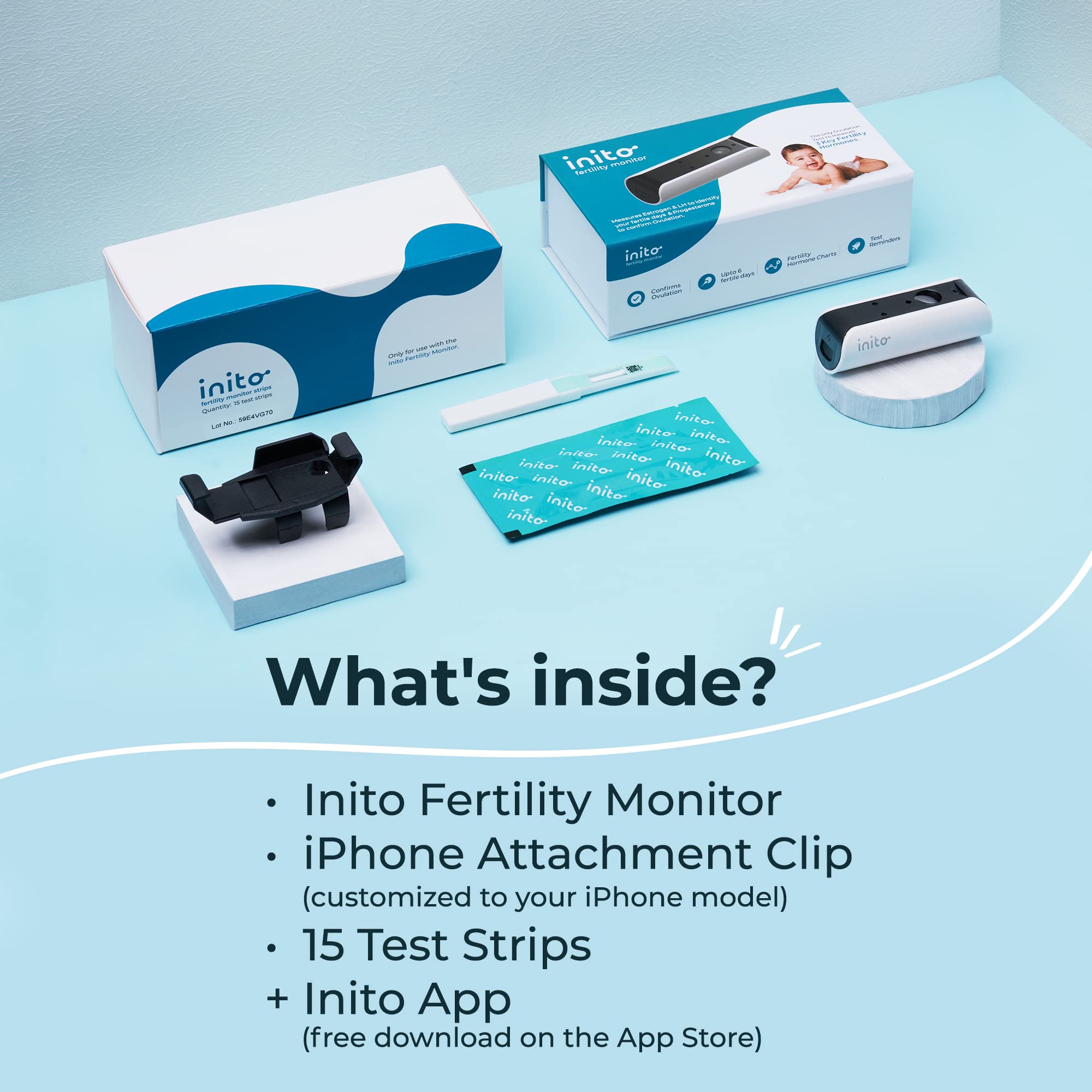 Inito Fertility Monitor & Hormone Tracker for Women | Estrogen, LH, PdG (Urine Metabolite of progesterone), FSH | Track and Confirm Ovulation | Includes 15 Strips (Compatible with iPhone 16 Pro Max)