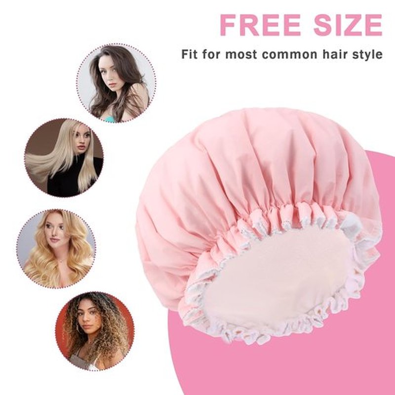 Skiennix Reusable Shower Cap - Waterproof Terry Cloth Lined Design | Double Layer, Pink for All Hair Lengths