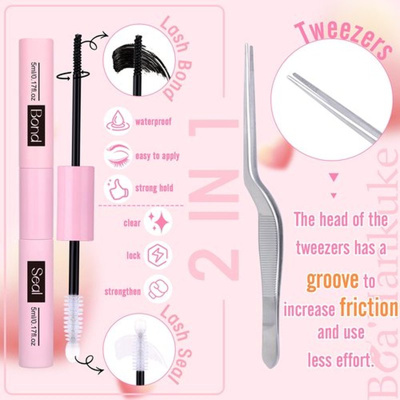 Boahankuke 640PCS Lash Clusters Kit DIY Lash Extension Kit D Curl Volume Eyelash Extensions Individual Lashes Kit with Lash Bond and Seal, Tweezers (60D 8-16mm, 80D 10-18mm) by Boahankuke