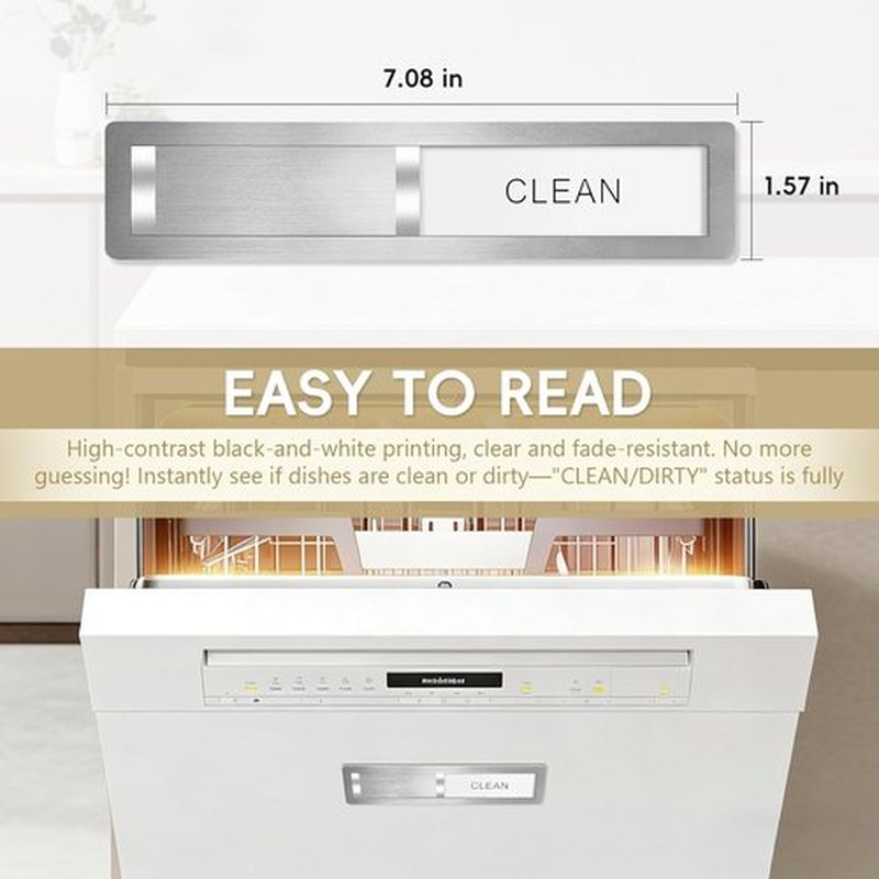Skiennix Dishwasher Magnet Clean Dirty Sign - Stainless Steel Brushed Silver Indicator for Home Kitchen