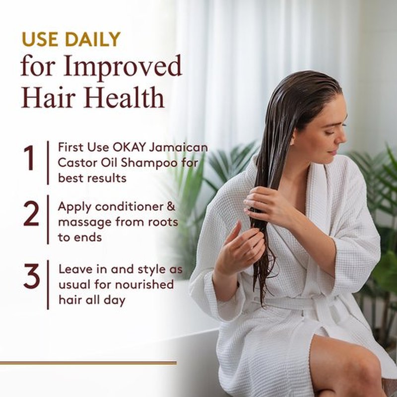 OKAY Black Jamaican Castor Oil Leave In Conditioner - Hair Moisturizer For Women And Men, Natural Hair Product For Hair Growth, Curly Hair Grease For Smooth, Moisturized Hair - 8 Fl Oz (2 Pack)
