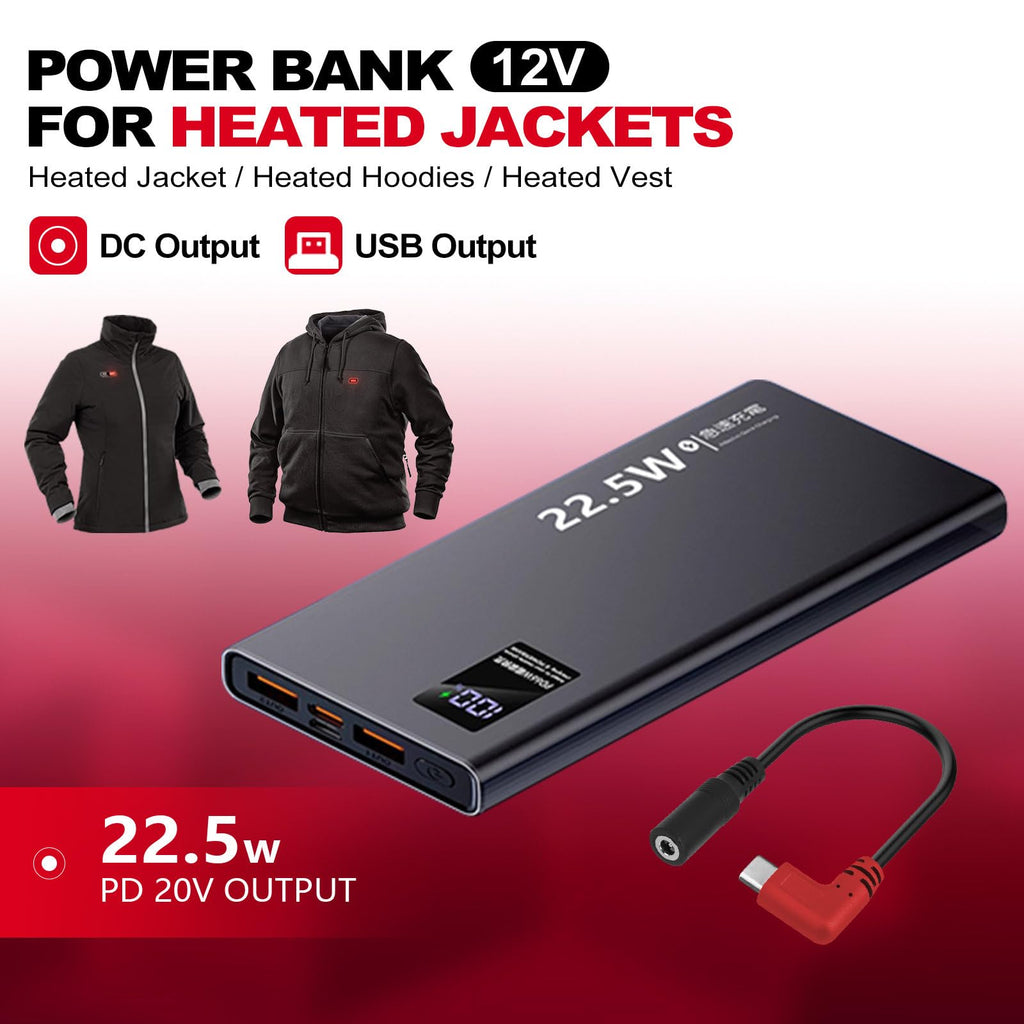 Smarkey 12V QC3.0 Heated Jacket Battery PD Power Bank with Type-C Step Up Adapter Charger Cable Compatible with M12, Makita, Snapon, Metabo, Craftsman, AEG Gear