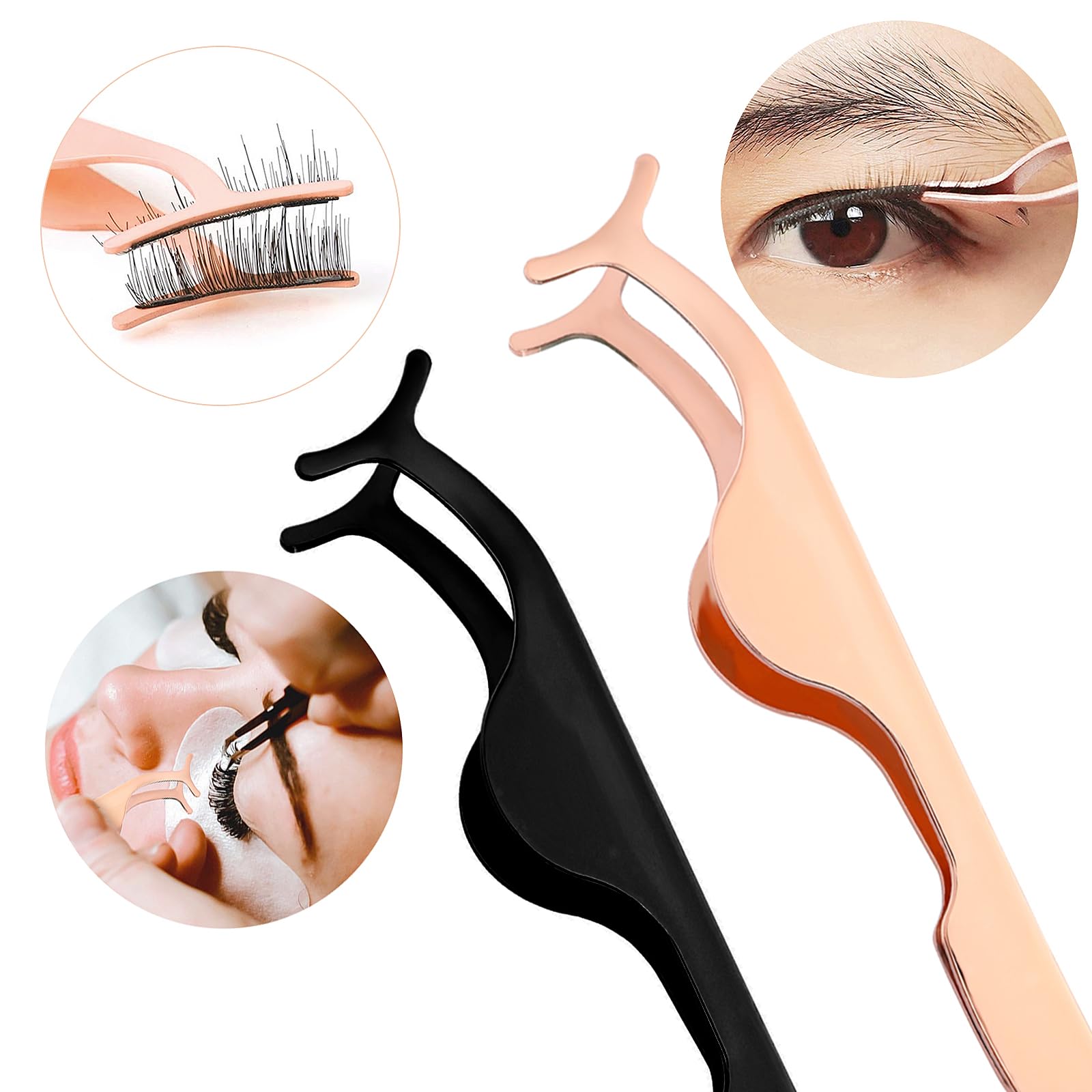 2 Pcs False Eyelashes Applicator Stainless Steel Remover Clip Tweezers Fake Lash Clusters Separator Professional Lash Extension Curlers Curved Eyelash Tweezers for Wearing and Removing Eyelashes